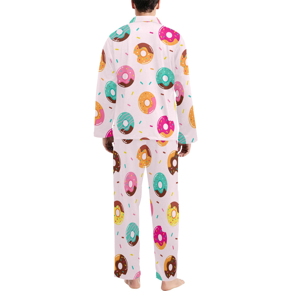Donut pattern glaze pink background Men's Long Pajama Set