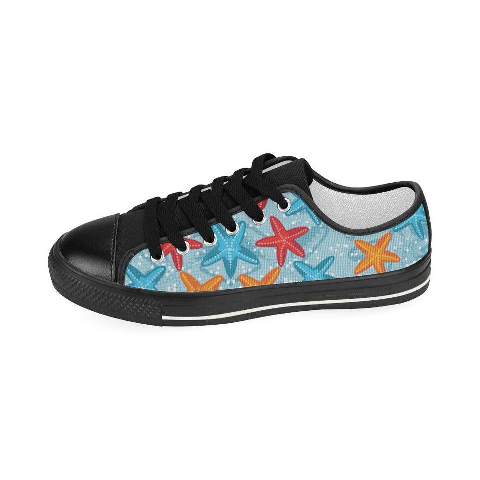 Blue red orange starfish pattern Kids' Boys' Girls' Low Top Canvas Shoes Black Fulfilled In US