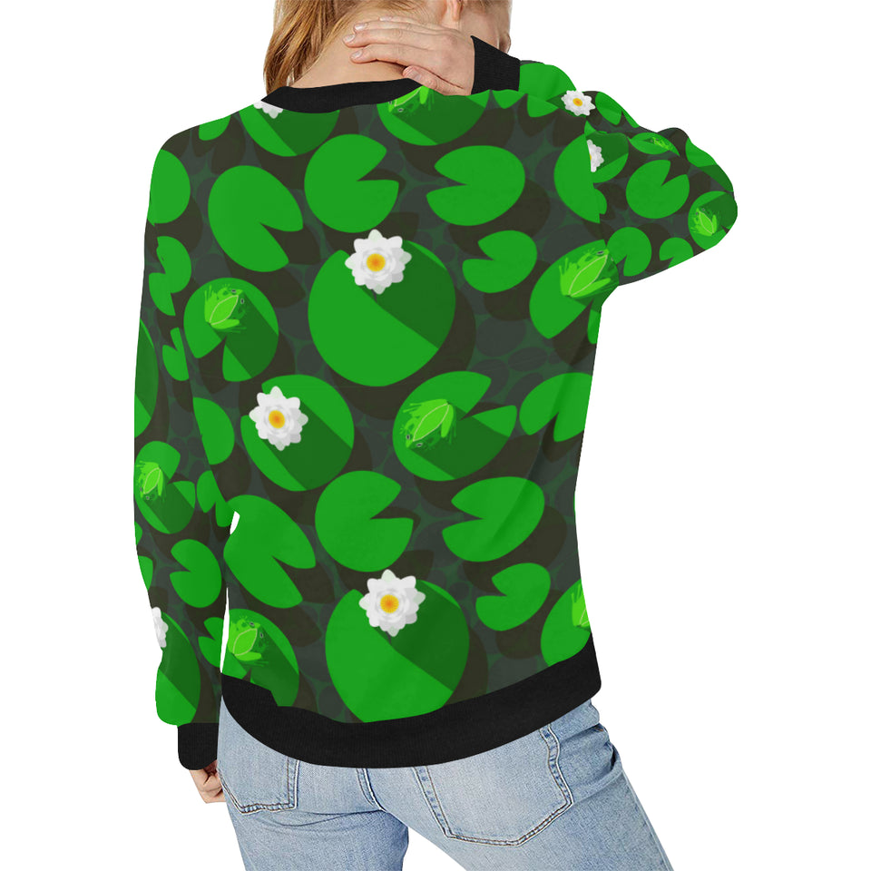 Frog waterlily pattern Women's Crew Neck Sweatshirt