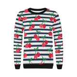 Hand drawn cherry pattern striped background Women's Crew Neck Sweatshirt