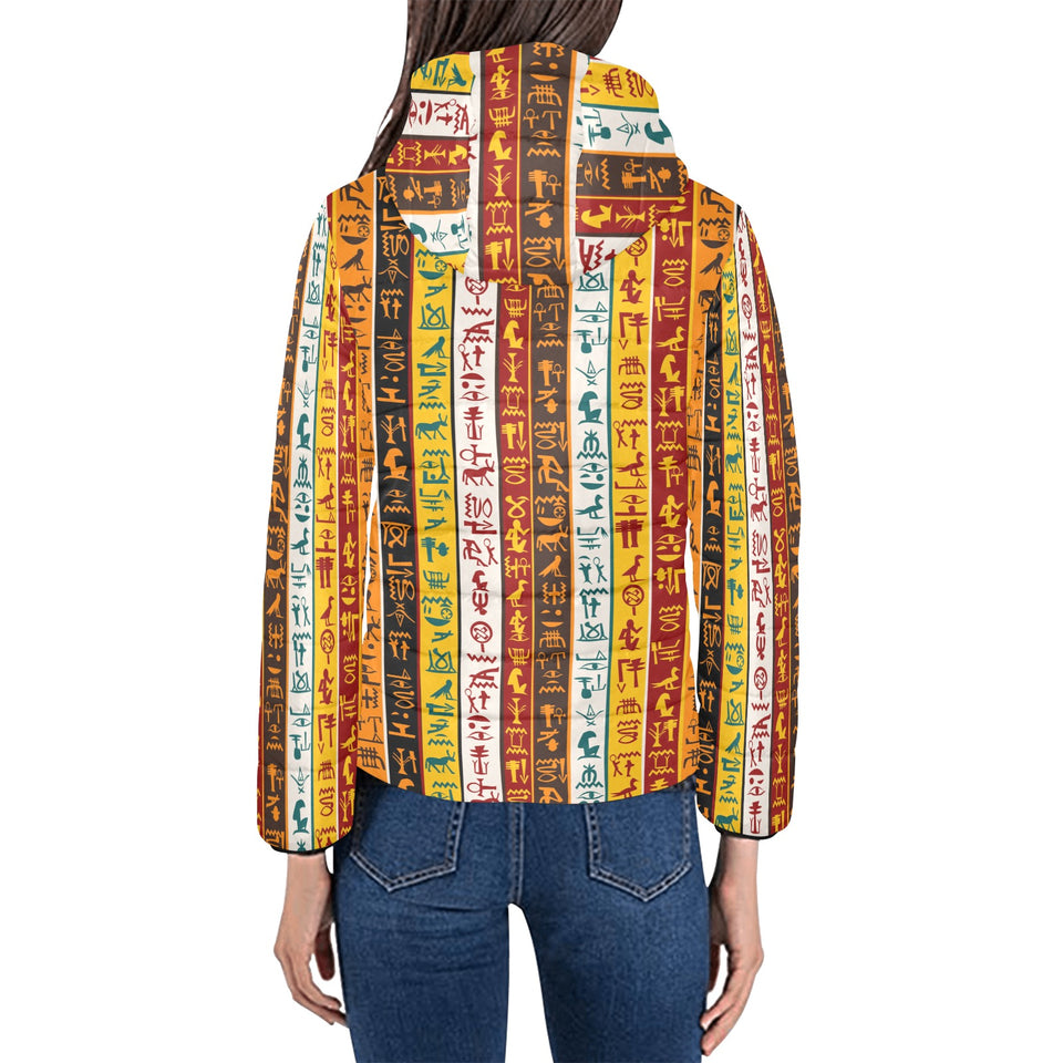 Egypt Hieroglyphics Pattern Print Design 01 Women's Padded Hooded Jacket