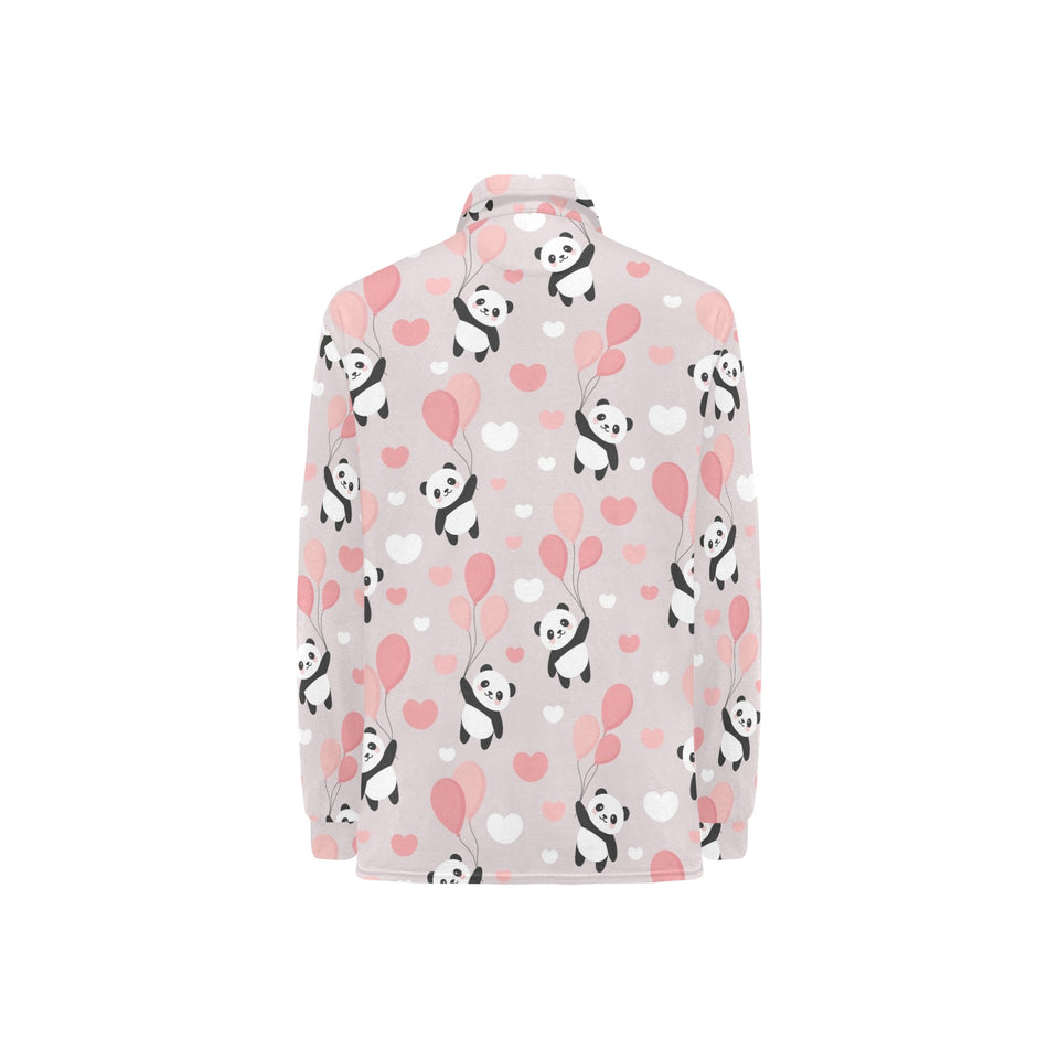 Cute panda ballon heart pattern Women's Long Sleeve Polo Shirt