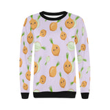 cute onions smiling faces purple background Women's Crew Neck Sweatshirt
