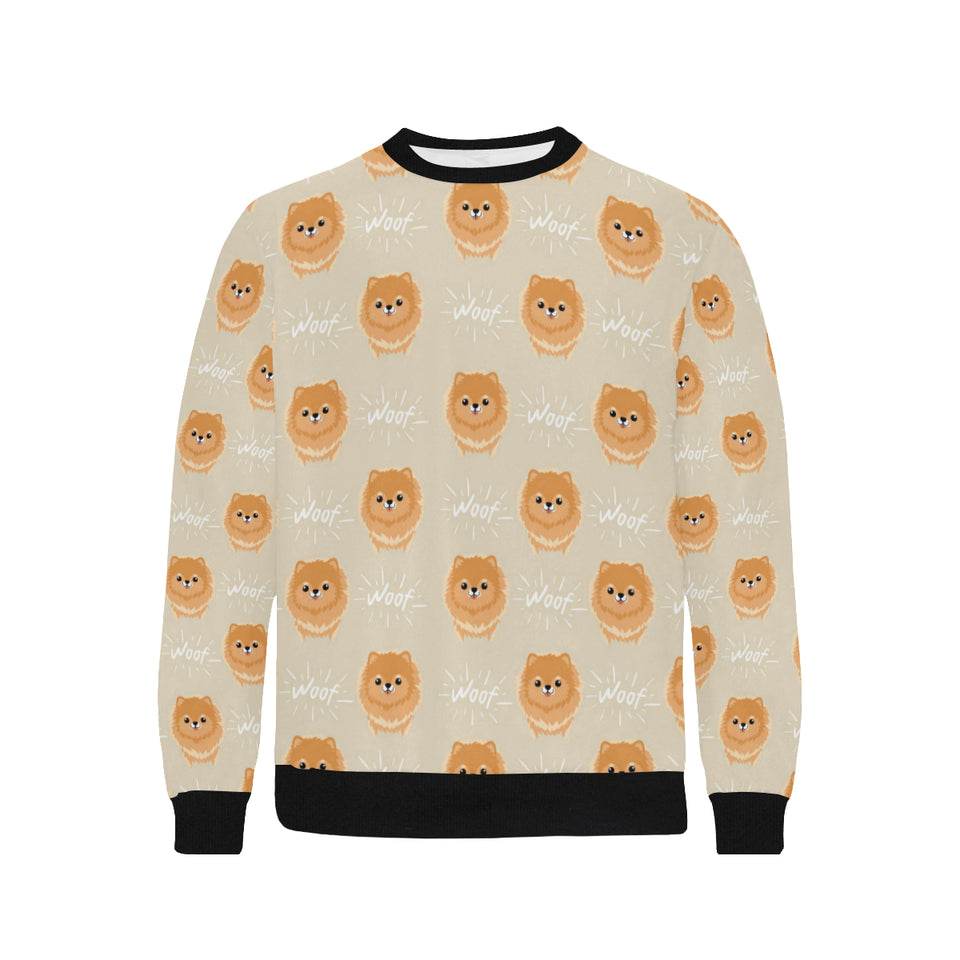 Cute brown pomeranian puppy on blue Men's Crew Neck Sweatshirt