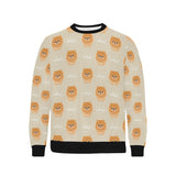 Cute brown pomeranian puppy on blue Men's Crew Neck Sweatshirt