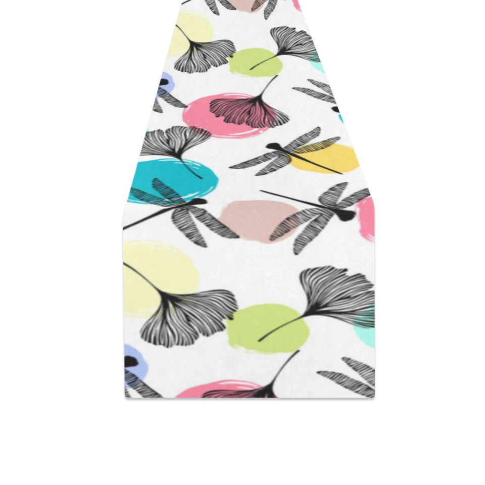 Dragonflies ginkgo leaves pattern Table Runner