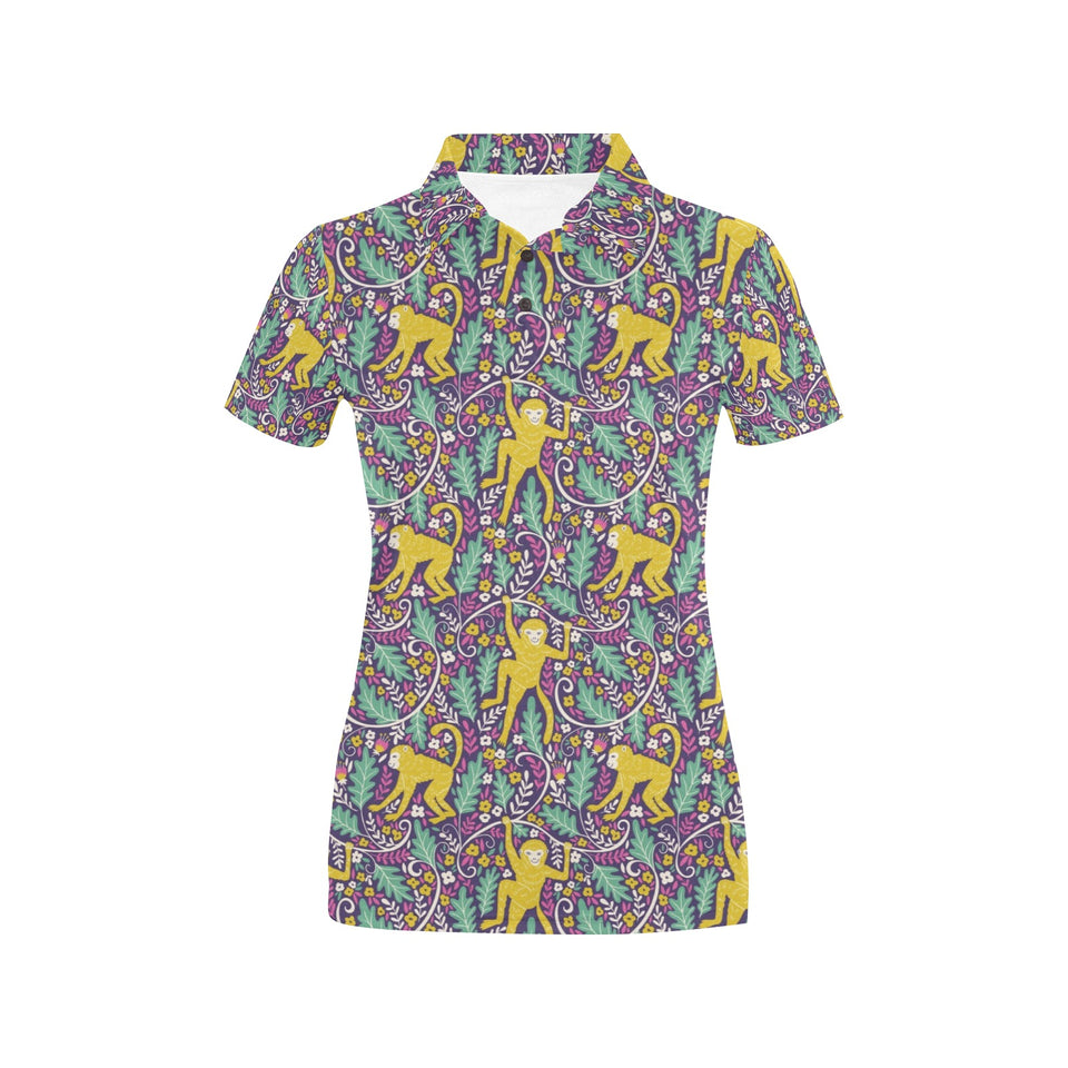 Cute yellow monkey leaves pattern Women's All Over Print Polo Shirt