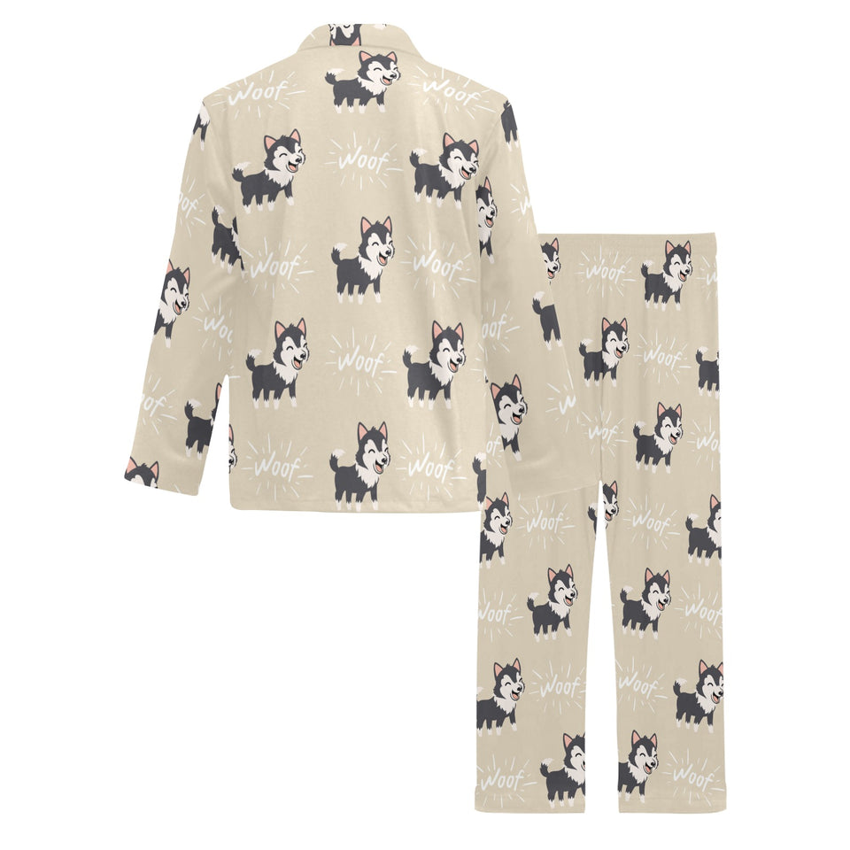 Cute Siberian Husky Men's Long Pajama Set