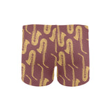Hand drawn gold saxophone red background Men's Swimming Trunks