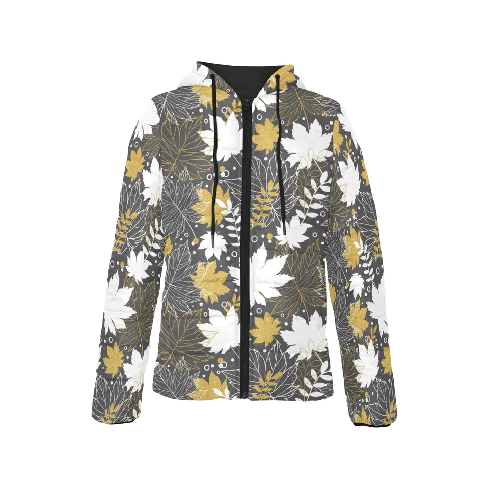 Beautiful gold autumn maple leaf pattern Women's Padded Hooded Jacket