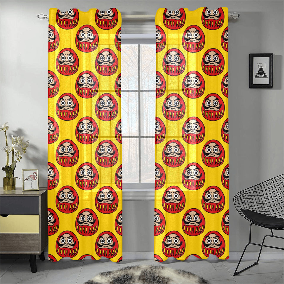 Daruma japanese wooden doll yellow background Gauze Curtain
