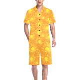Sun orange background Men's V-Neck Short Pajama Set