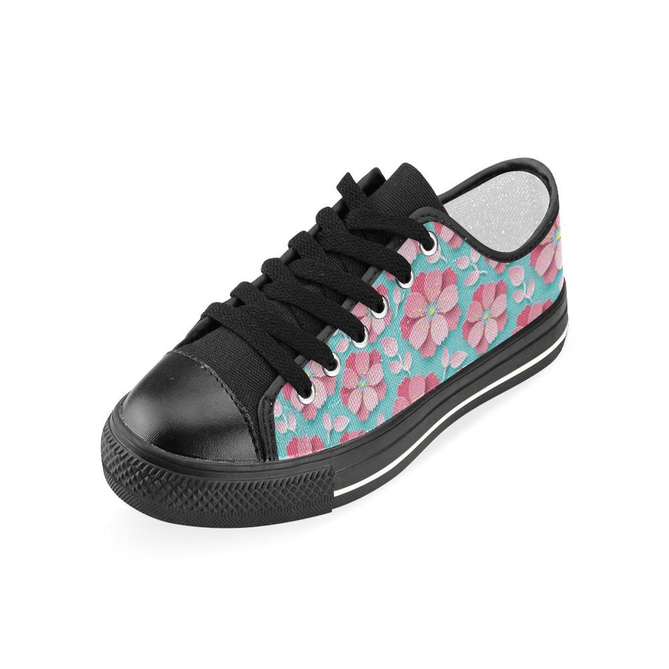 3D sakura cherry blossom pattern Kids' Boys' Girls' Low Top Canvas Shoes Black