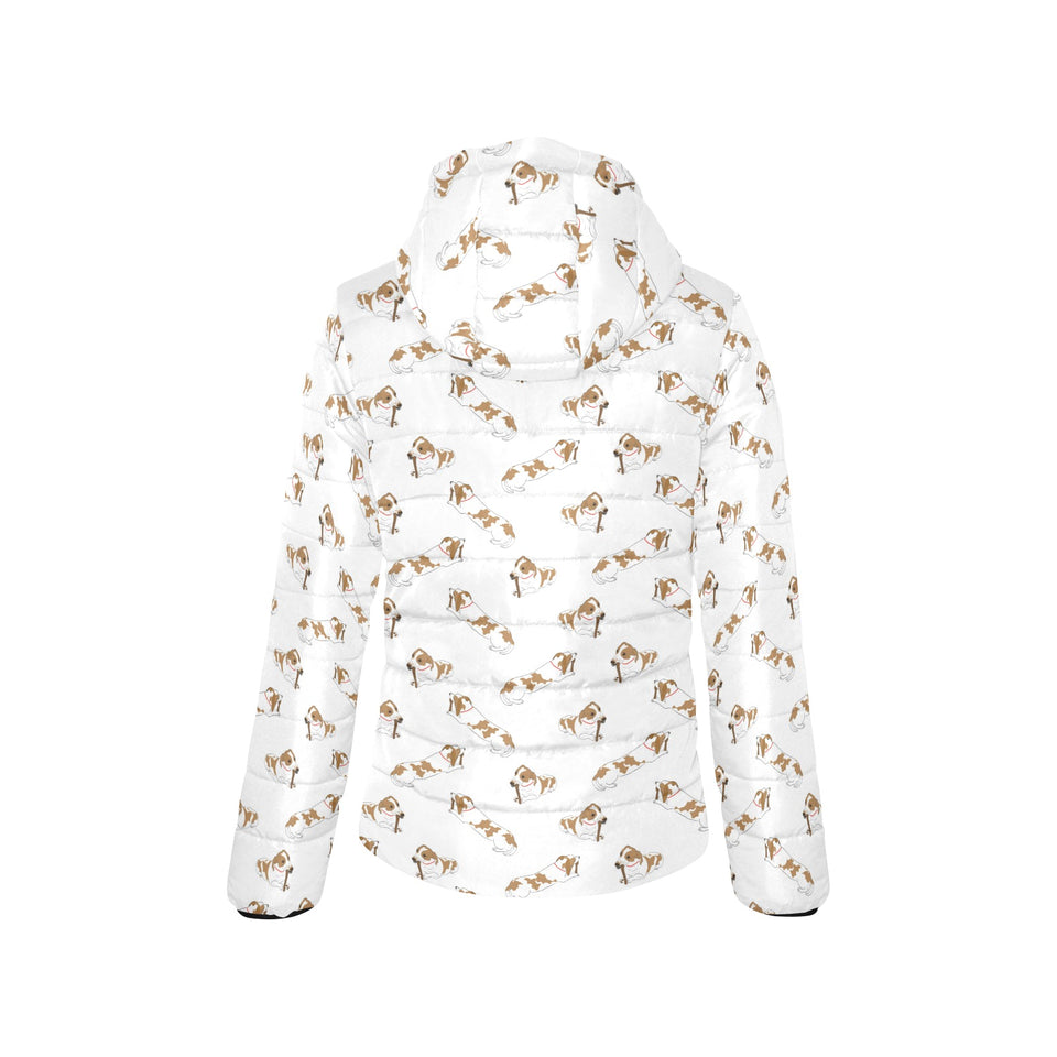 Jack Russel Pattern Print Design 04 Women's Padded Hooded Jacket