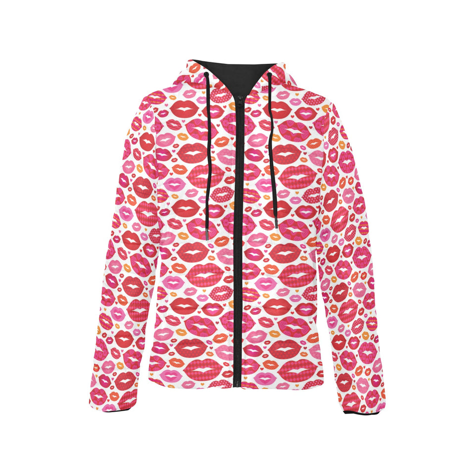 Lips Pattern Print Design 01 Women's Padded Hooded Jacket