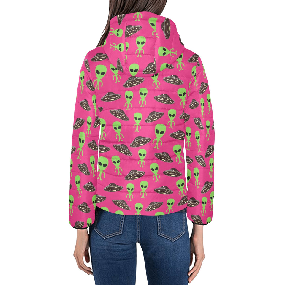 Alien Pattern Print Design 03 Women's Padded Hooded Jacket
