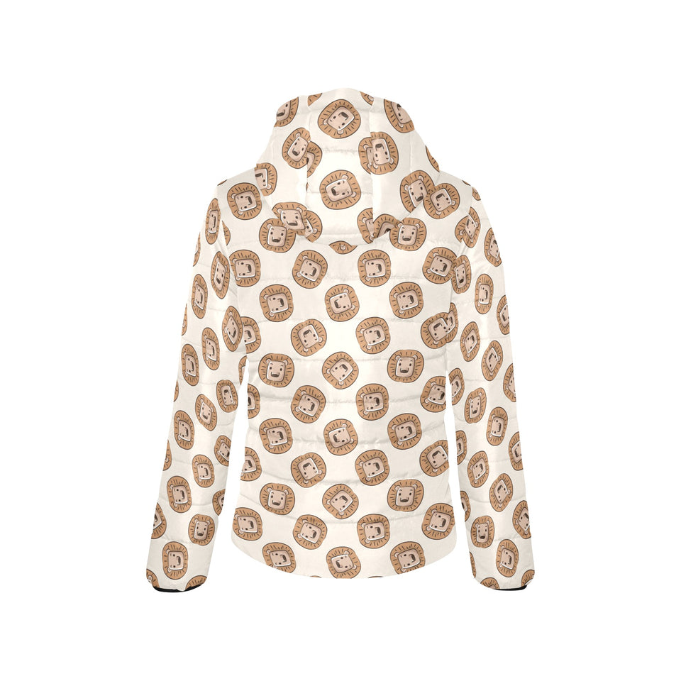 Lion Pattern Print Design 01 Women's Padded Hooded Jacket