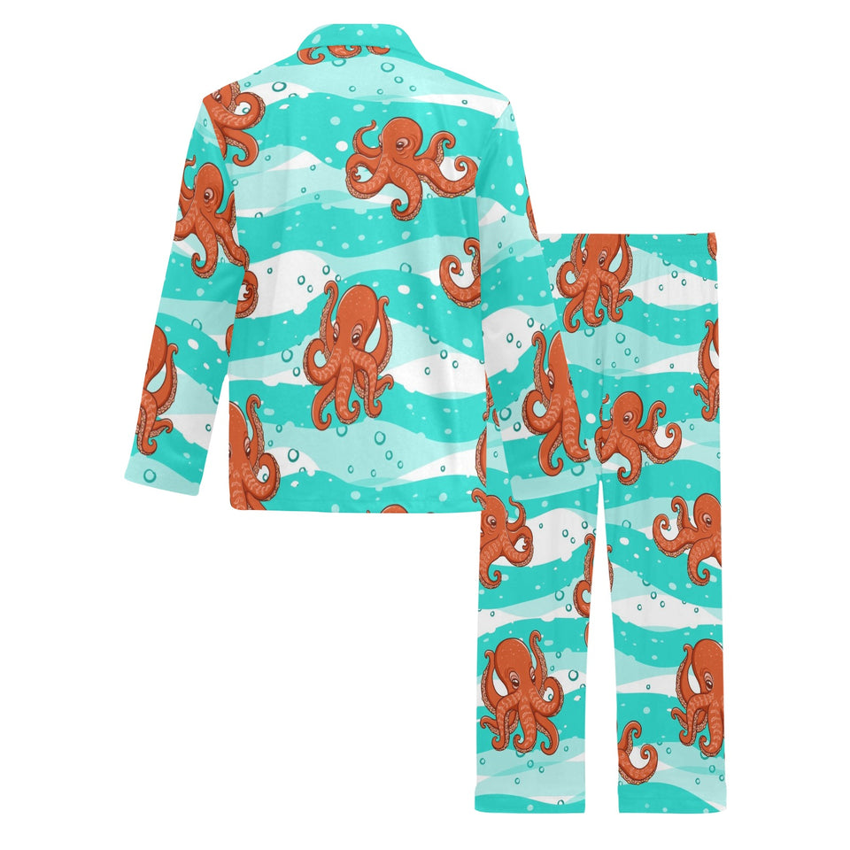 Octopuses sea wave background Men's Long Pajama Set