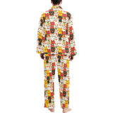 Colorful Maneki neko cat pattern Men's Long Pajama Set
