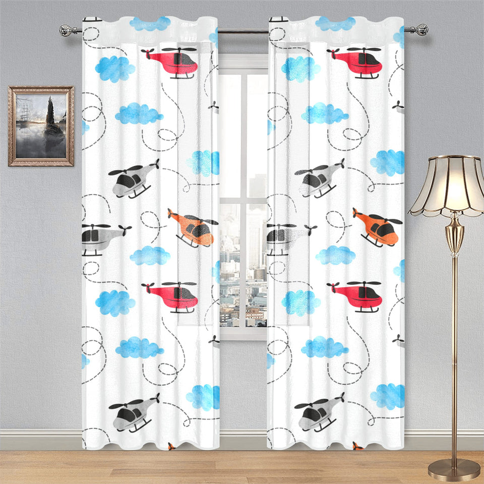 Watercolor helicopter cloud pattern Gauze Curtain
