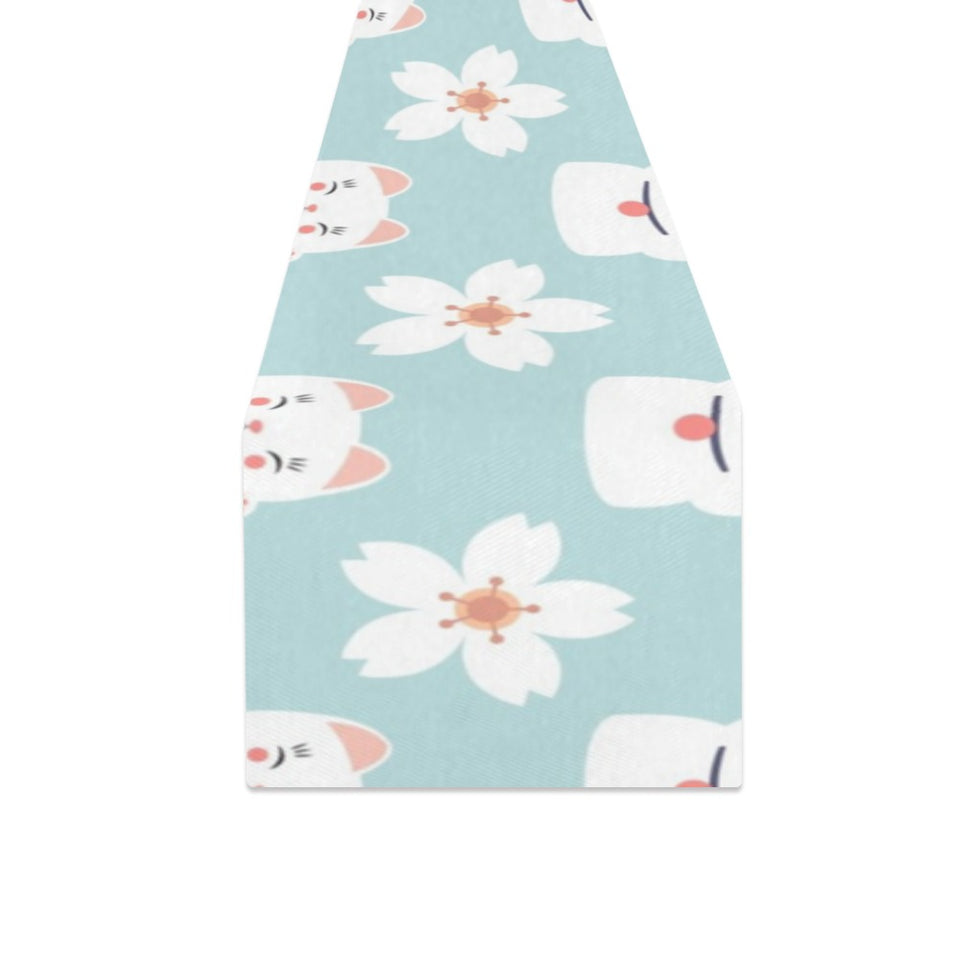 Maneki neko cat sakura Table Runner