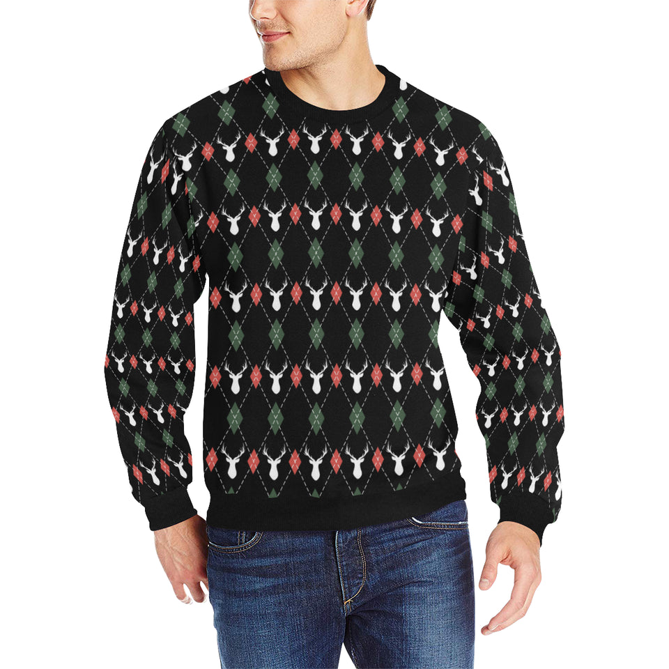 Deer Christmas new year pattern argyle Men's Crew Neck Sweatshirt
