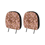 Pink sakura cherry blossom drak brown background Car Headrest Cover