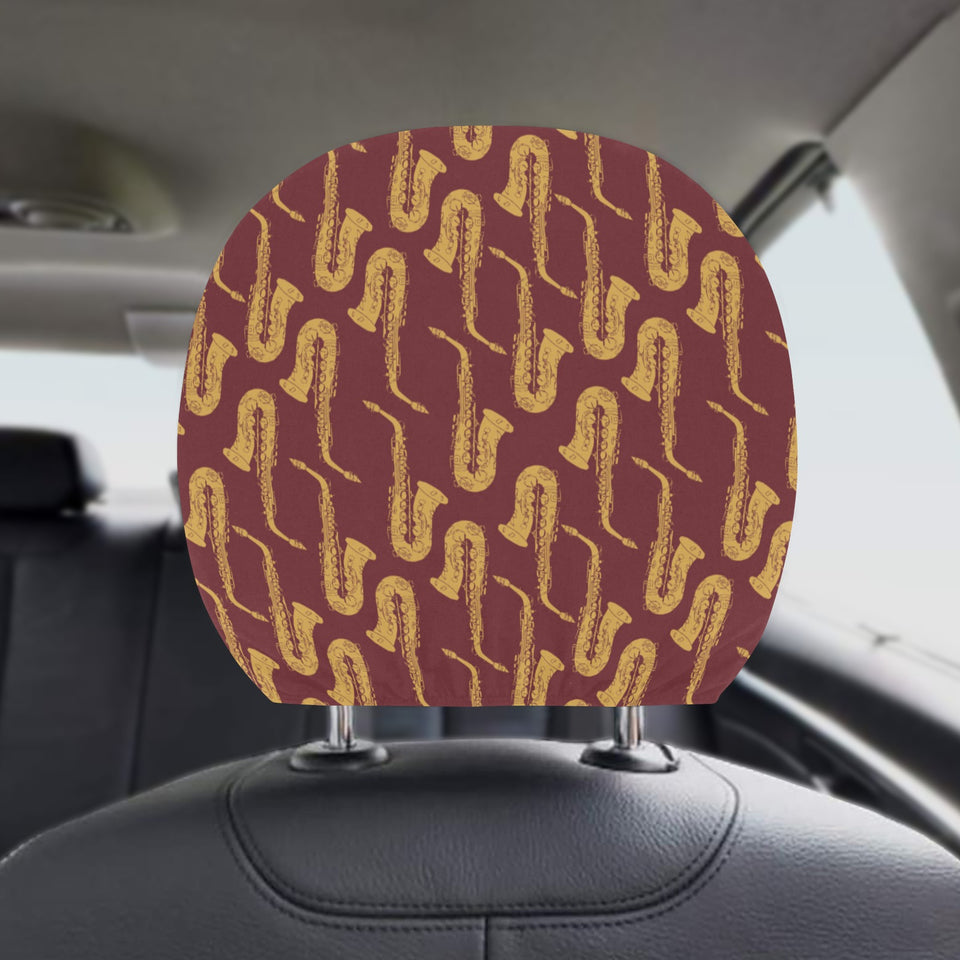 Hand drawn gold saxophone red background Car Headrest Cover