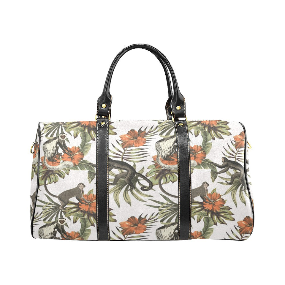 Monkey red hibiscus flower palm leaves floral patt Travel Bag