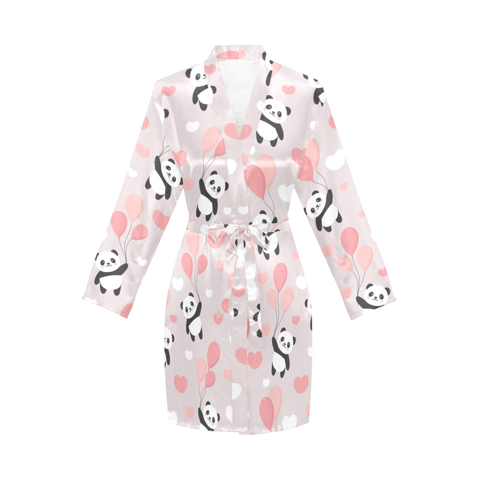 Cute panda ballon heart pattern Women's Long Sleeve Belted Night Robe