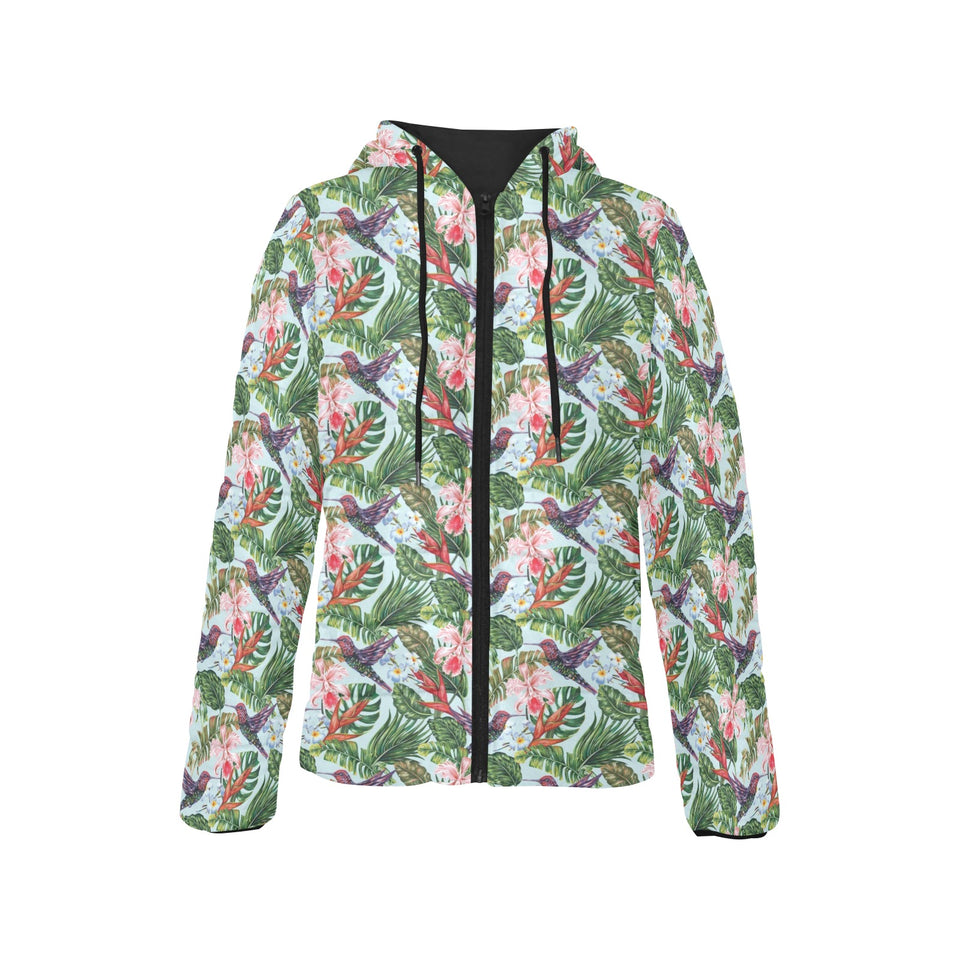 Hummingbird Pattern Print Design 05 Women's Padded Hooded Jacket