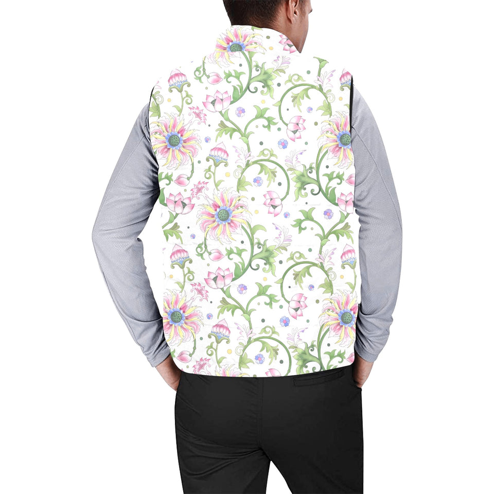 Beautiful pink lotus waterlily leaves pattern Men's Padded Vest