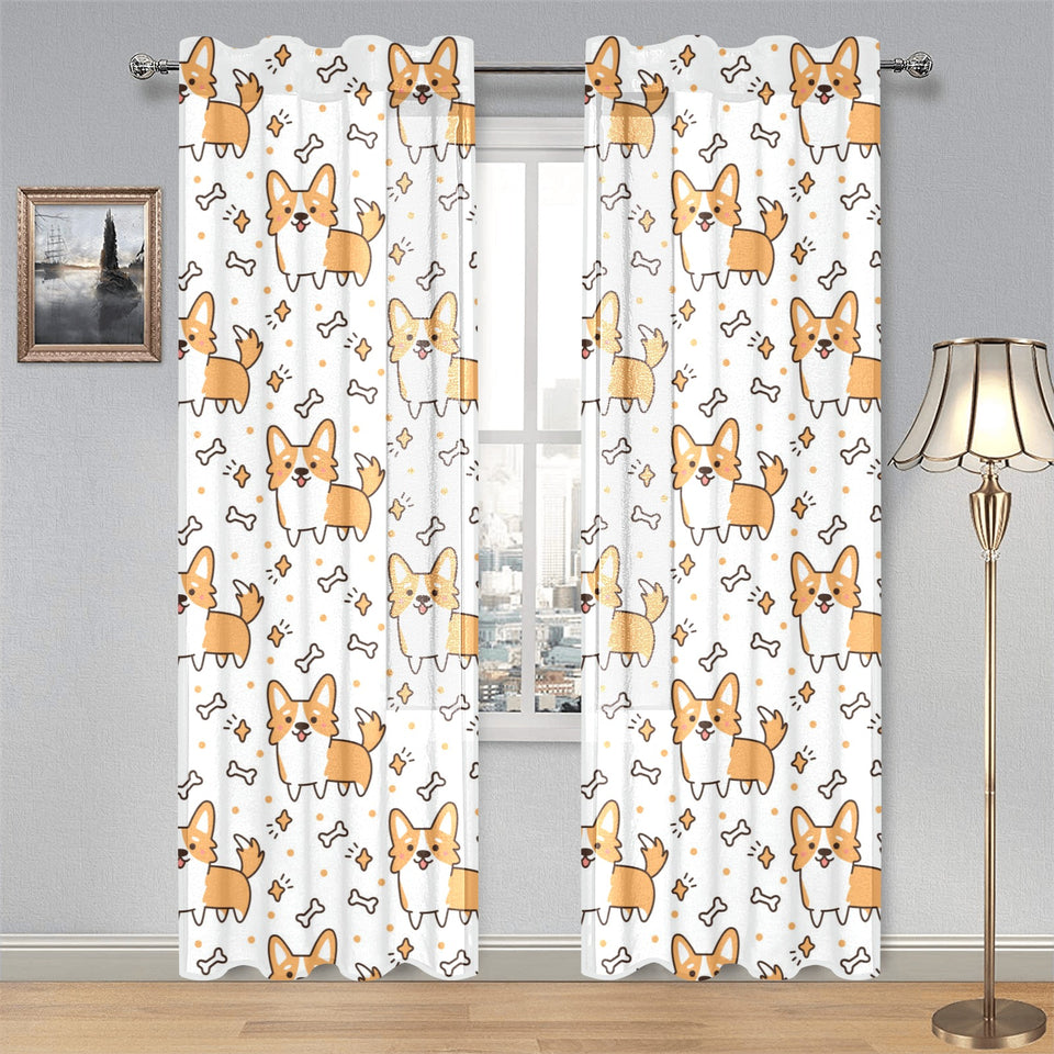 Cute corgi heart star bone pattern Gauze Curtain