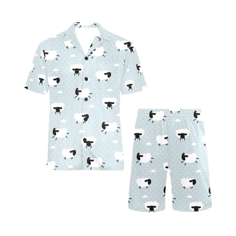 Sheep polka dot cloud pattern Men's V-Neck Short Pajama Set