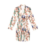 Peacock tropical flower pattern Women's Long Sleeve Belted Night Robe