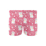 Maneki neko cat sakura pink background Men's Swimming Trunks