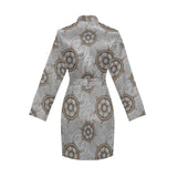 nautical wood steering wheel pattern Women's Long Sleeve Belted Night Robe