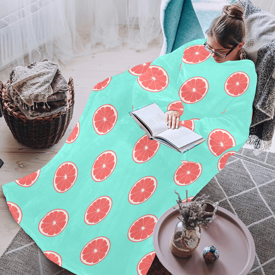 Grapefruit green background Blanket Robe with Sleeves