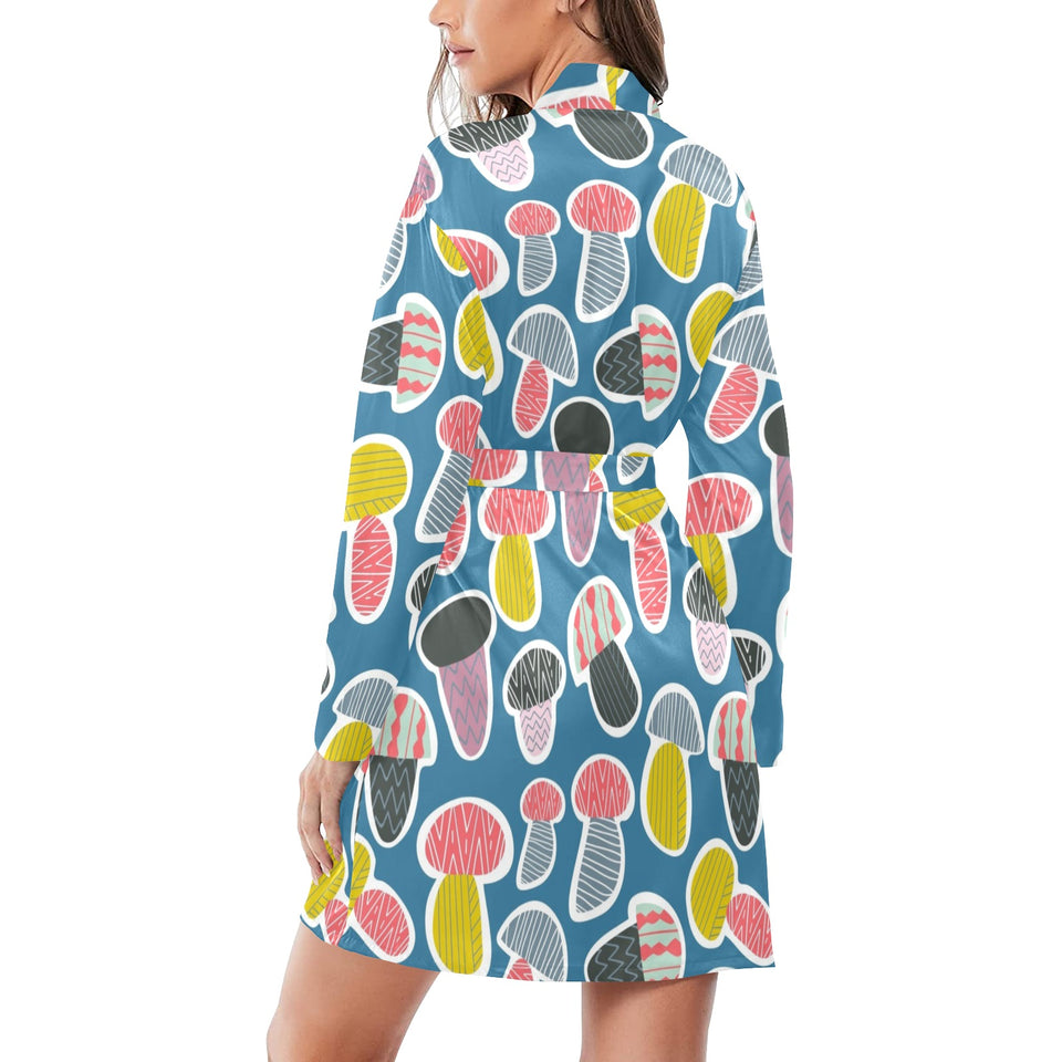 Colorful mushroom design pattern Women's Long Sleeve Belted Night Robe