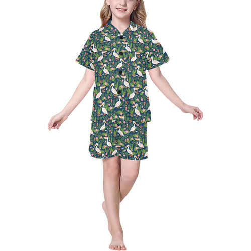 Pelican Pattern Print Design 05 Kids' Boys' Girls' V-Neck Short Pajama Set