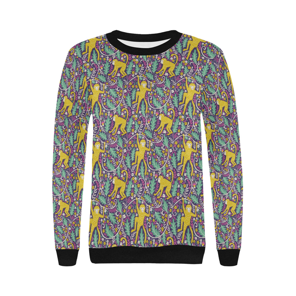 Cute yellow monkey leaves pattern Women's Crew Neck Sweatshirt
