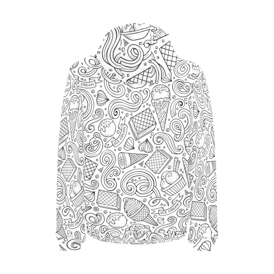 Cartoon hand drawn ice cream black white Men's Padded Hooded Jacket