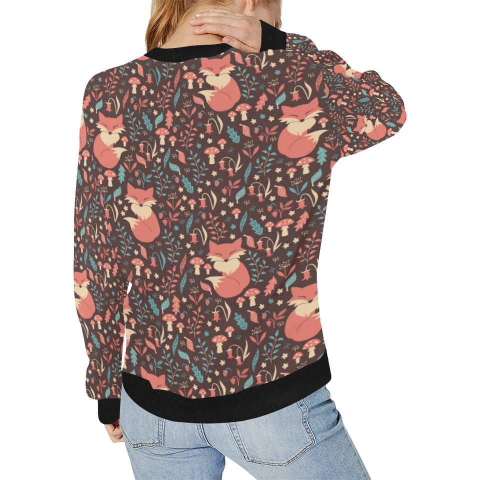 fox leaves mushroom pattern Women's Crew Neck Sweatshirt