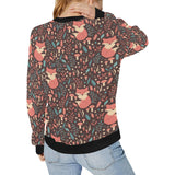fox leaves mushroom pattern Women's Crew Neck Sweatshirt