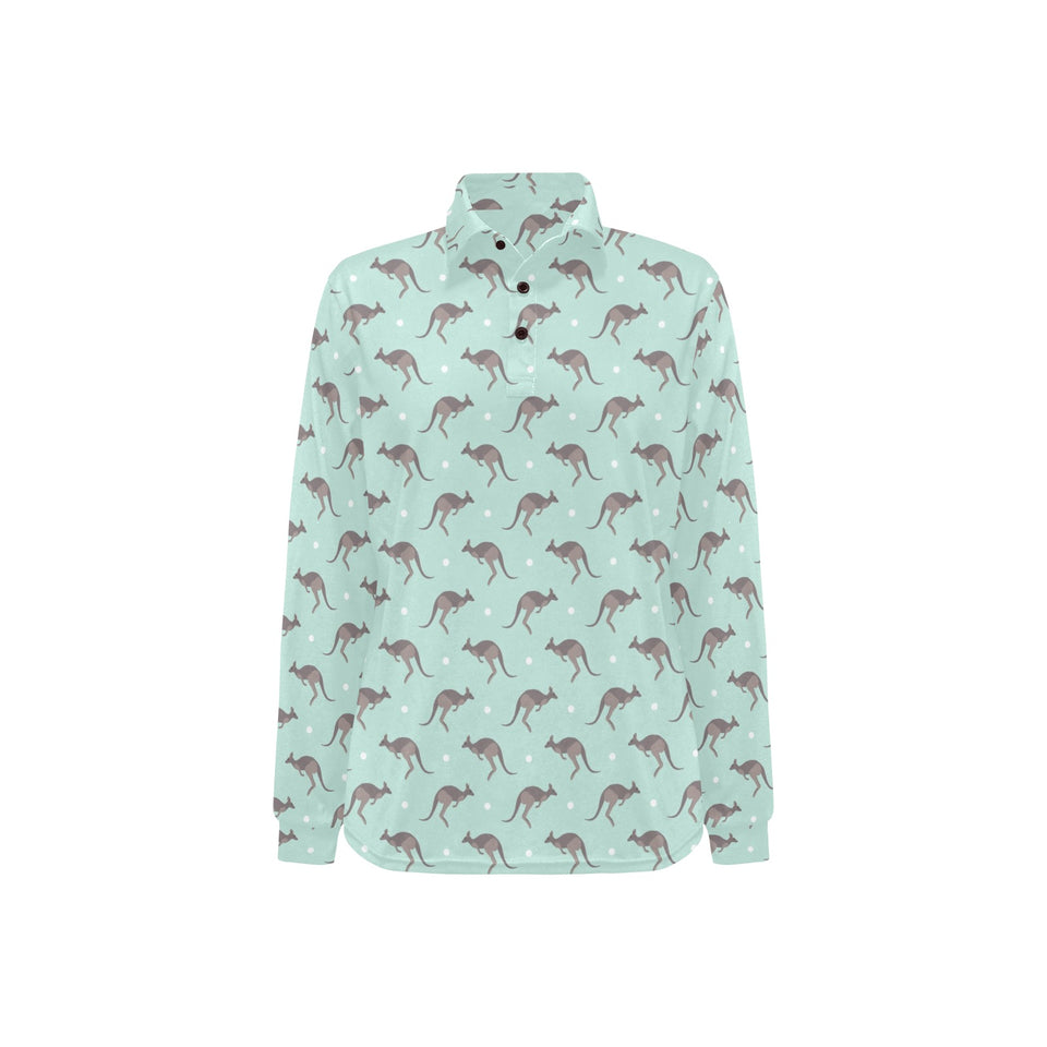 Kangaroo pattern background Women's Long Sleeve Polo Shirt