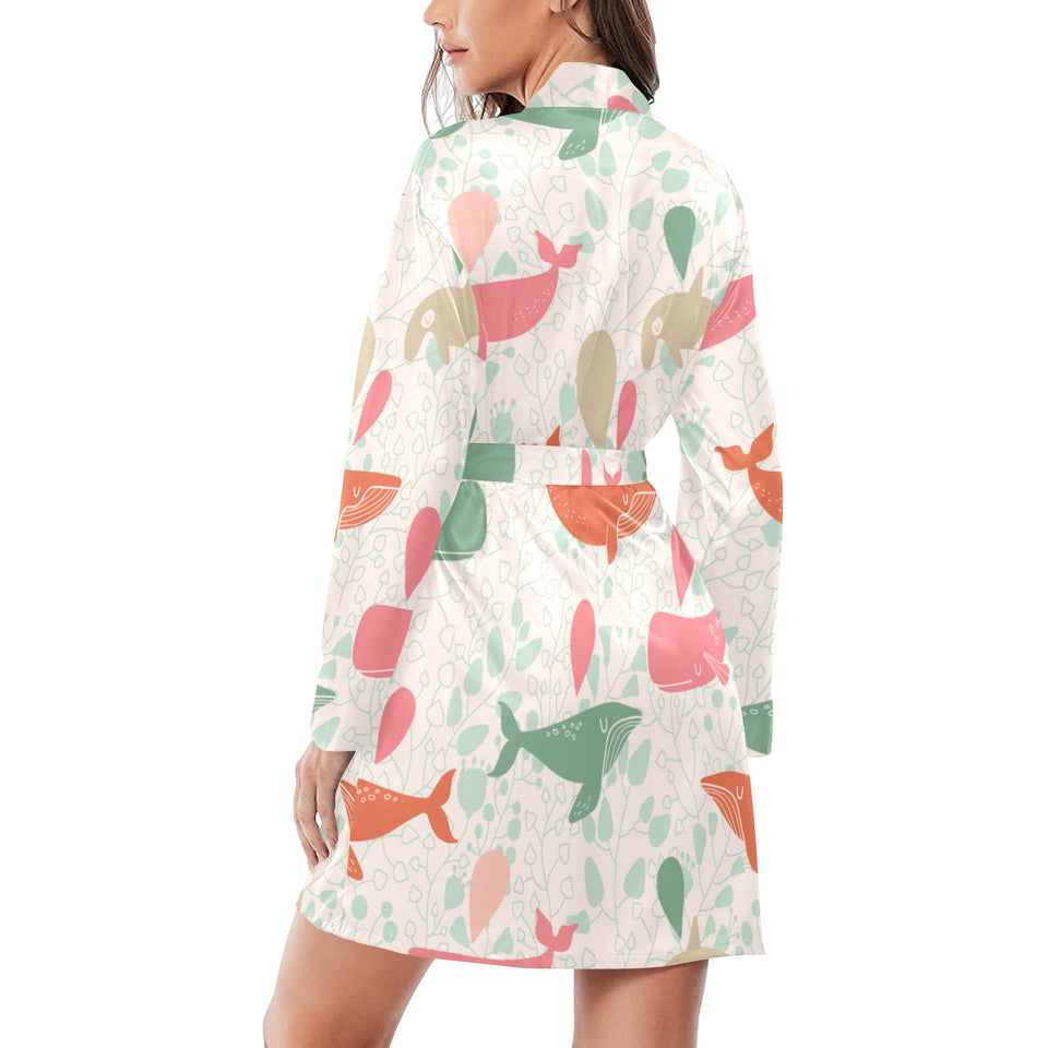 Cute whale pattern Women's Long Sleeve Belted Night Robe