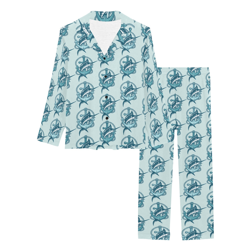 Swordfish Pattern Print Design 05 Women's Long Pajama Set