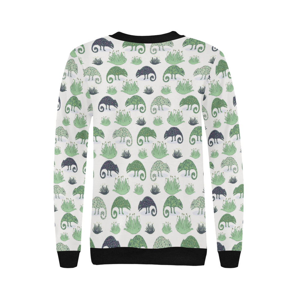 Chameleon lizard succulent plant pattern Women's Crew Neck Sweatshirt