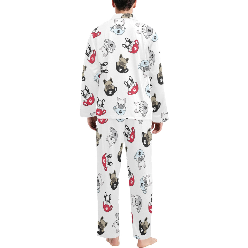French bulldog cup paw pattern Men's Long Pajama Set