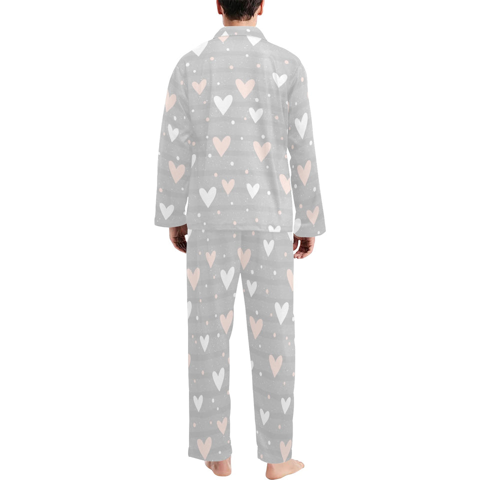 Heart pattern gray background Men's Long Pajama Set